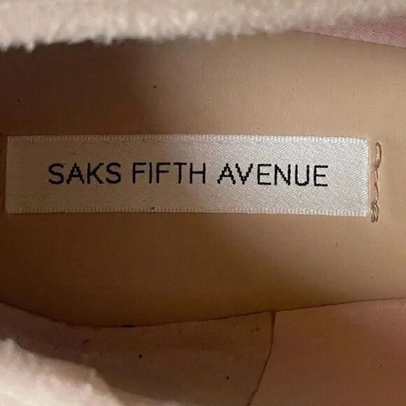 Saks Fifth Avenue Inez Leather Balllet Blush Pink Black Bow Flats Cap Toe Sz 10 - Picture 14 of 16